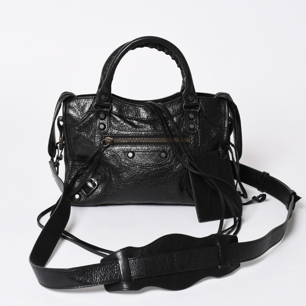 極美品 BALENCIAGA バレンシアガ クラシック ミニシティ ナイロン レザー 2WAY ハンドバッグ ショルダーバッグ ブラック 300295 中古 4a006411