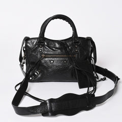 極美品 BALENCIAGA バレンシアガ クラシック ミニシティ ナイロン レザー 2WAY ハンドバッグ ショルダーバッグ ブラック 300295 中古 4a006411