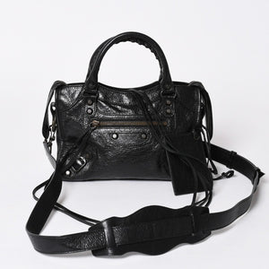 極美品 BALENCIAGA バレンシアガ クラシック ミニシティ ナイロン レザー 2WAY ハンドバッグ ショルダーバッグ ブラック 300295 中古 4a006411