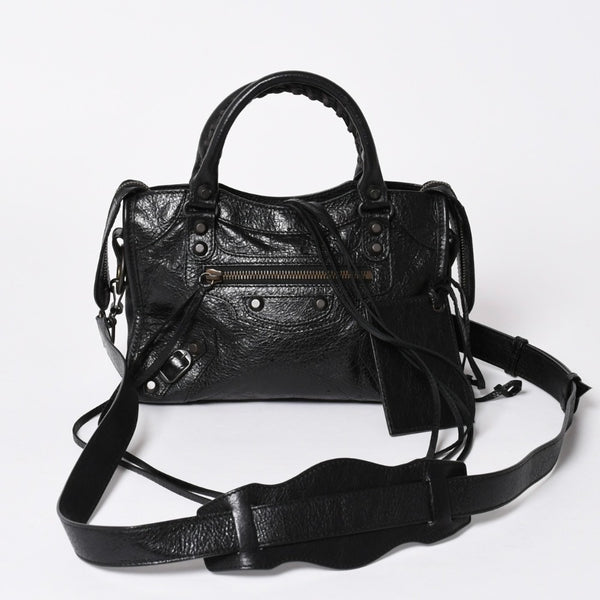 極美品 BALENCIAGA バレンシアガ クラシック ミニシティ ナイロン レザー 2WAY ハンドバッグ ショルダーバッグ ブラック 300295 中古 4a006411