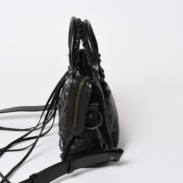 極美品 BALENCIAGA バレンシアガ クラシック ミニシティ ナイロン レザー 2WAY ハンドバッグ ショルダーバッグ ブラック 300295 中古 4a006411