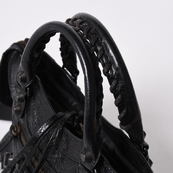極美品 BALENCIAGA バレンシアガ クラシック ミニシティ ナイロン レザー 2WAY ハンドバッグ ショルダーバッグ ブラック 300295 中古 4a006411