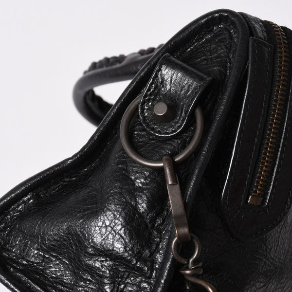極美品 BALENCIAGA バレンシアガ クラシック ミニシティ ナイロン レザー 2WAY ハンドバッグ ショルダーバッグ ブラック 300295 中古 4a006411