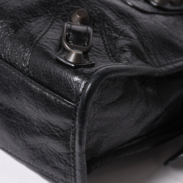 極美品 BALENCIAGA バレンシアガ クラシック ミニシティ ナイロン レザー 2WAY ハンドバッグ ショルダーバッグ ブラック 300295 中古 4a006411