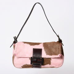 極美品 FENDI フェンディ マンマバケット ワンショルダーバッグ ハラコ 26424 ピンク ブラウン 中古 4a006404