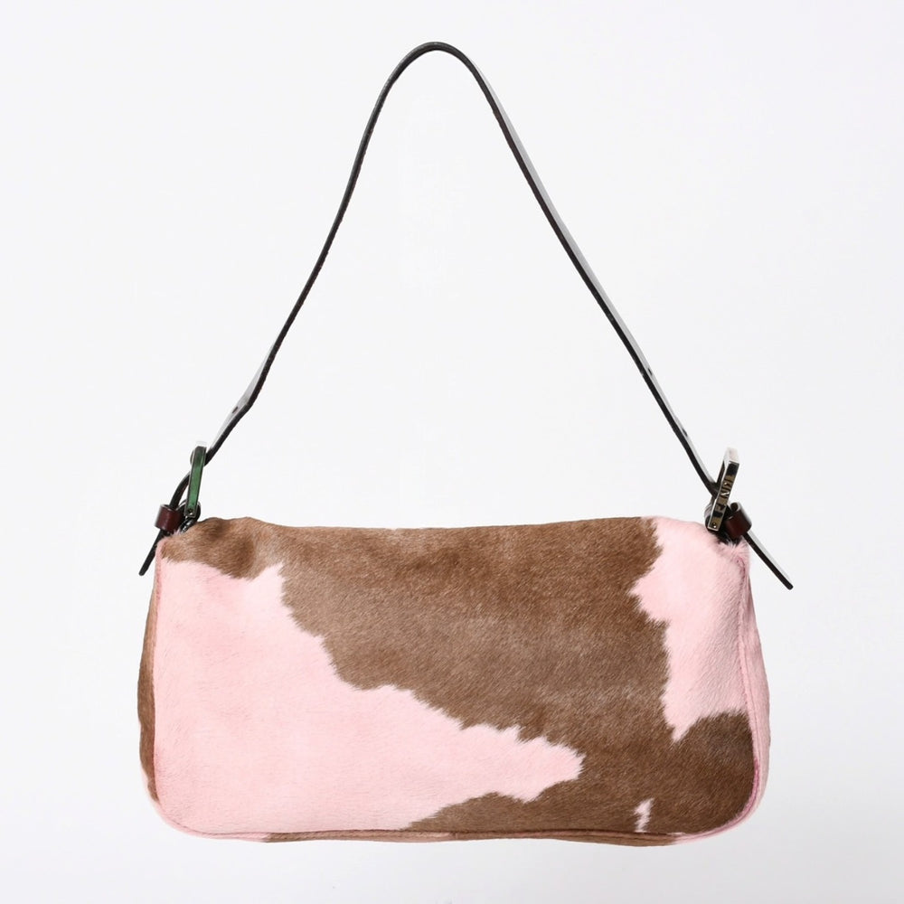 極美品 FENDI フェンディ マンマバケット ワンショルダーバッグ ハラコ 26424 ピンク ブラウン 中古 4a006404
