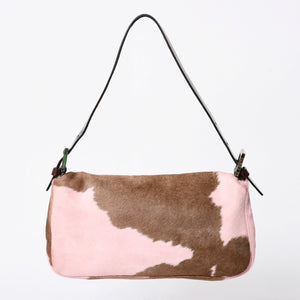 極美品 FENDI フェンディ マンマバケット ワンショルダーバッグ ハラコ 26424 ピンク ブラウン 中古 4a006404