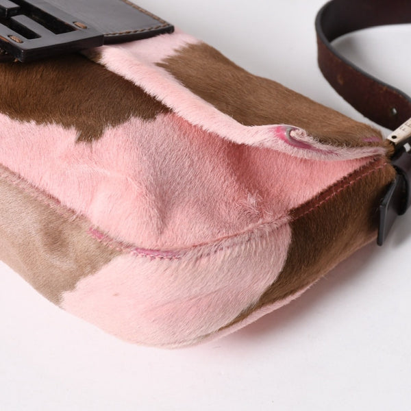 極美品 FENDI フェンディ マンマバケット ワンショルダーバッグ ハラコ 26424 ピンク ブラウン 中古 4a006404