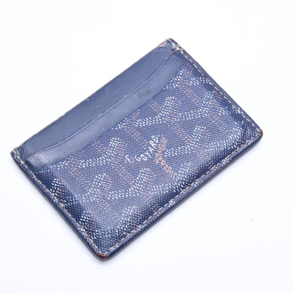 GOYARD ゴヤール サンシュルピス ヘリンボーン カードケース STSULPPMLTY ネイビー PVC レザー 良品 中古 4a006541