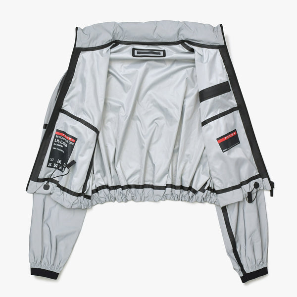 PRADA プラダ ブルゾン Linea Rossa Reflective Jacket リネア ロッサ リフレクティブ ジャケット グレー ブラック レッド 美品 中古 4a006463