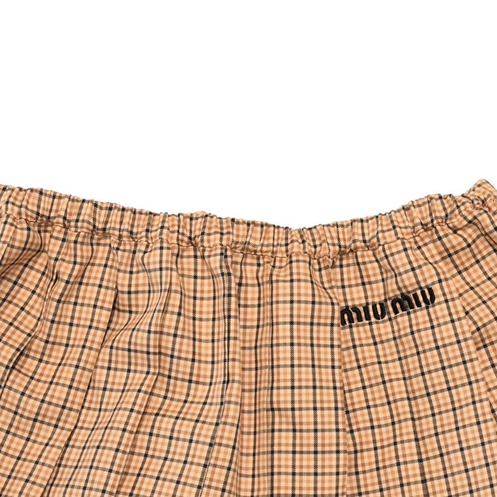 極美品 MIU MIU ミュウミュウ プリーツチェック ミニスカート MG2229 ベージュ ブラウン ブラッド柄 38サイズ Y2K 中古 4a006478