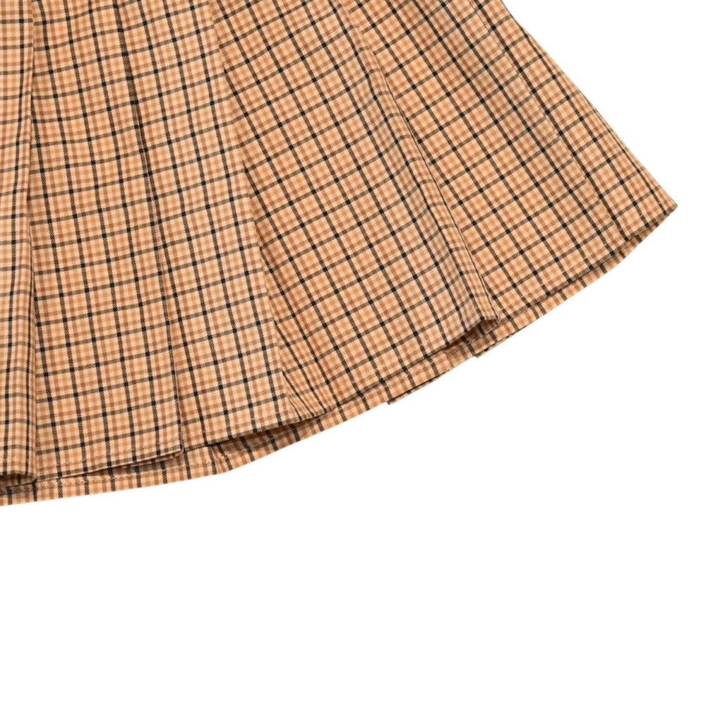 極美品 MIU MIU ミュウミュウ プリーツチェック ミニスカート MG2229 ベージュ ブラウン ブラッド柄 38サイズ Y2K 中古 4a006478
