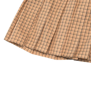 極美品 MIU MIU ミュウミュウ プリーツチェック ミニスカート MG2229 ベージュ ブラウン ブラッド柄 38サイズ Y2K 中古 4a006478