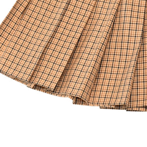 極美品 MIU MIU ミュウミュウ プリーツチェック ミニスカート MG2229 ベージュ ブラウン ブラッド柄 38サイズ Y2K 中古 4a006478