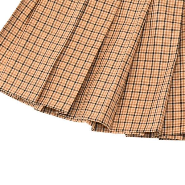 極美品 MIU MIU ミュウミュウ プリーツチェック ミニスカート MG2229 ベージュ ブラウン ブラッド柄 38サイズ Y2K 中古 4a006478