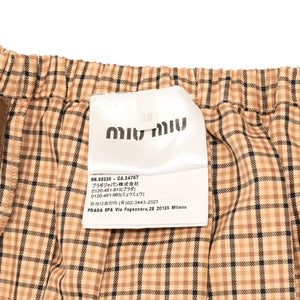 極美品 MIU MIU ミュウミュウ プリーツチェック ミニスカート MG2229 ベージュ ブラウン ブラッド柄 38サイズ Y2K 中古 4a006478