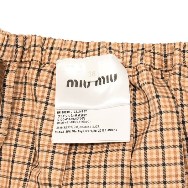 極美品 MIU MIU ミュウミュウ プリーツチェック ミニスカート MG2229 ベージュ ブラウン ブラッド柄 38サイズ Y2K 中古 4a006478