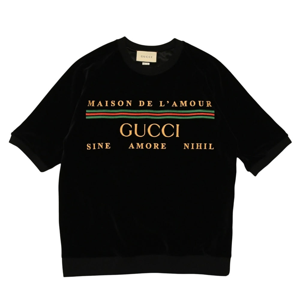 GUCCI グッチ ラグラン Tシャツ ベロア ロゴ サイズ L ブラック 596384 コットン ナイロン 美品 中古 4a006465