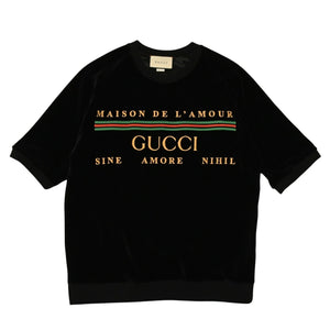 GUCCI グッチ ラグラン Tシャツ ベロア ロゴ サイズ L ブラック 596384 コットン ナイロン 美品 中古 4a006465