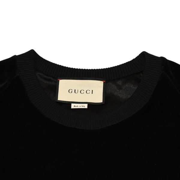 GUCCI グッチ ラグラン Tシャツ ベロア ロゴ サイズ L ブラック 596384 コットン ナイロン 美品 中古 4a006465