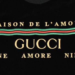 GUCCI グッチ ラグラン Tシャツ ベロア ロゴ サイズ L ブラック 596384 コットン ナイロン 美品 中古 4a006465