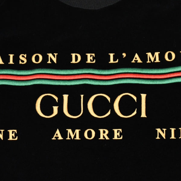 GUCCI グッチ ラグラン Tシャツ ベロア ロゴ サイズ L ブラック 596384 コットン ナイロン 美品 中古 4a006465