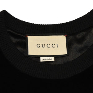 GUCCI グッチ ラグラン Tシャツ ベロア ロゴ サイズ L ブラック 596384 コットン ナイロン 美品 中古 4a006465