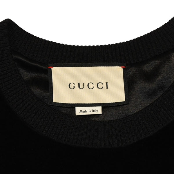 GUCCI グッチ ラグラン Tシャツ ベロア ロゴ サイズ L ブラック 596384 コットン ナイロン 美品 中古 4a006465
