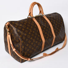 Load the image into the gallery viewer. 極美品 LOUIS VUITTON ルイヴィトン モノグラム キーポルバンドリエール55 2WAY ボストンバック M41414 ブラウン キャンバス 中古 4a006488