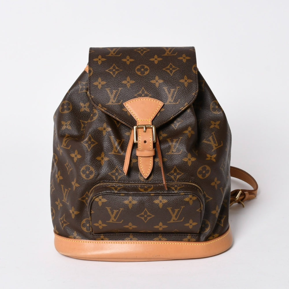 極美品 LOUIS VUITTON ルイヴィトン モンスリMM バックパック M51136 ブラウン モノグラム PVC ゴールド金具 中古 4a006492