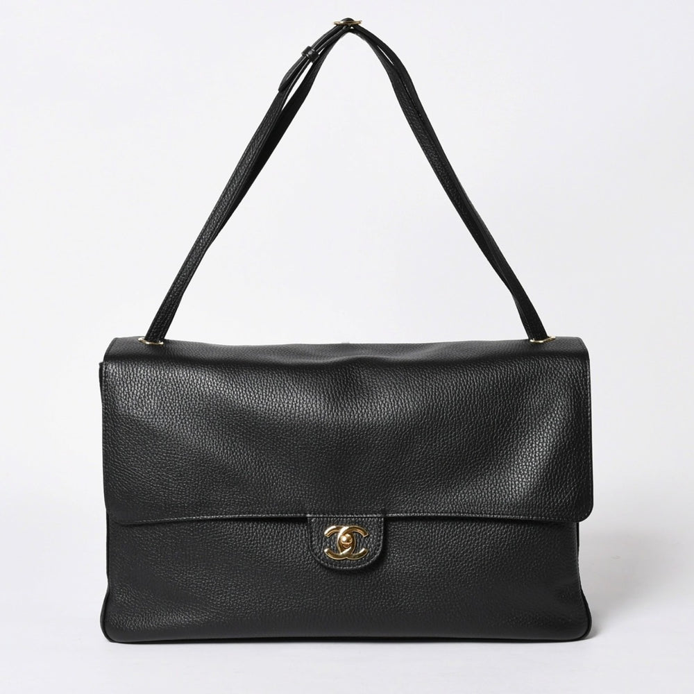 新品未使用 26年 CHANEL シャネル マキシハンドバッグ ランダム番台 AS6231 ココマーク グレインカーフスキン ブラック ゴールド金具 中古 4a006556