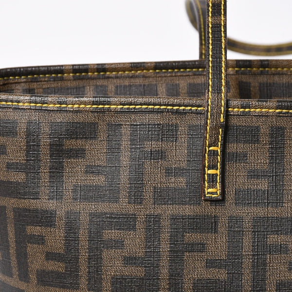 極美品 FENDI フェンディ ズッカ柄 トートバッグ AT23605 ホログラムシール付き PVC ブラウン イエロー ゴールド金具 中古 4a006494