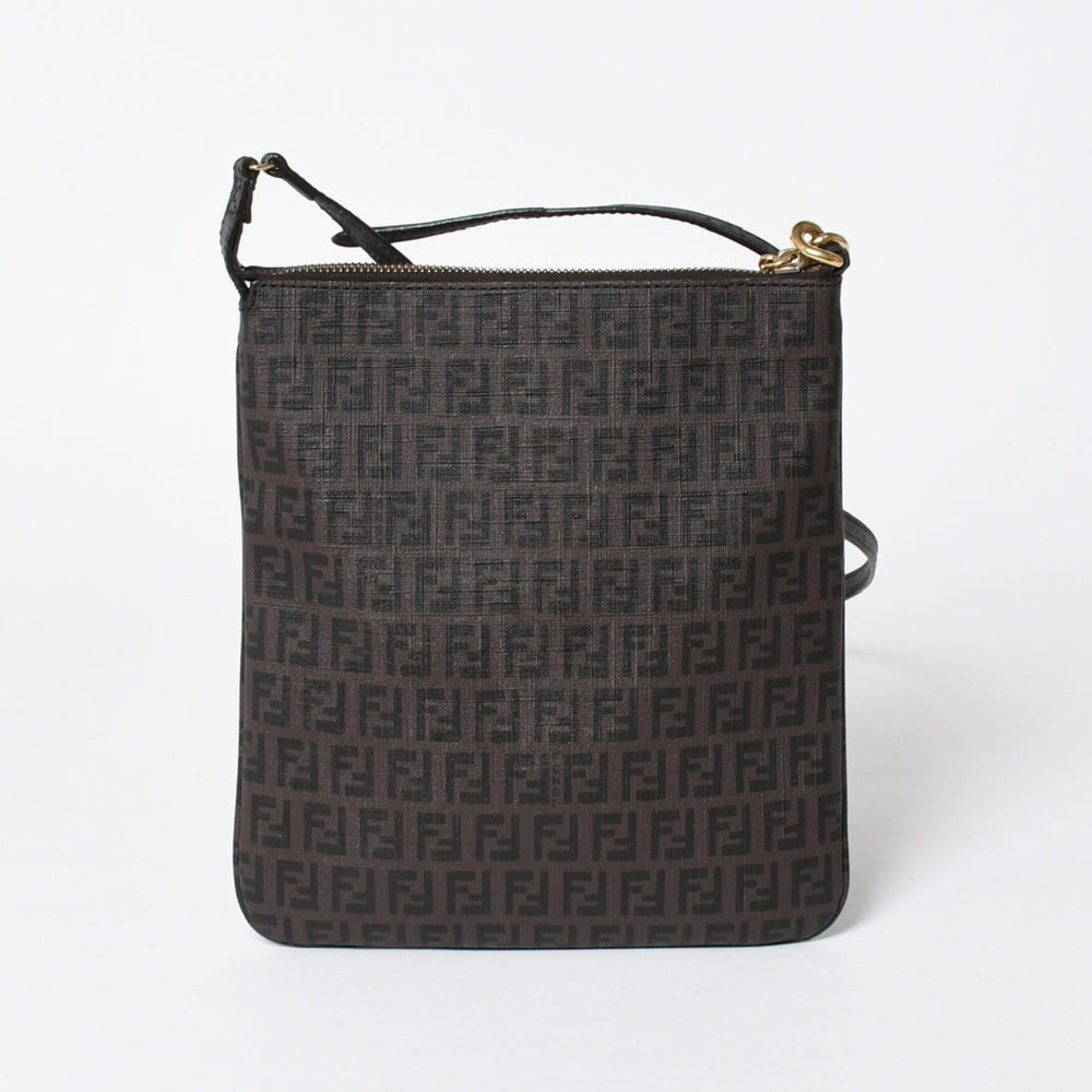 極美品 FENDI フェンディ ズッキーノ ショルダーバッグ FFロゴ イタリア製 PVC ブラウン ゴールド金具 中古 4a006501