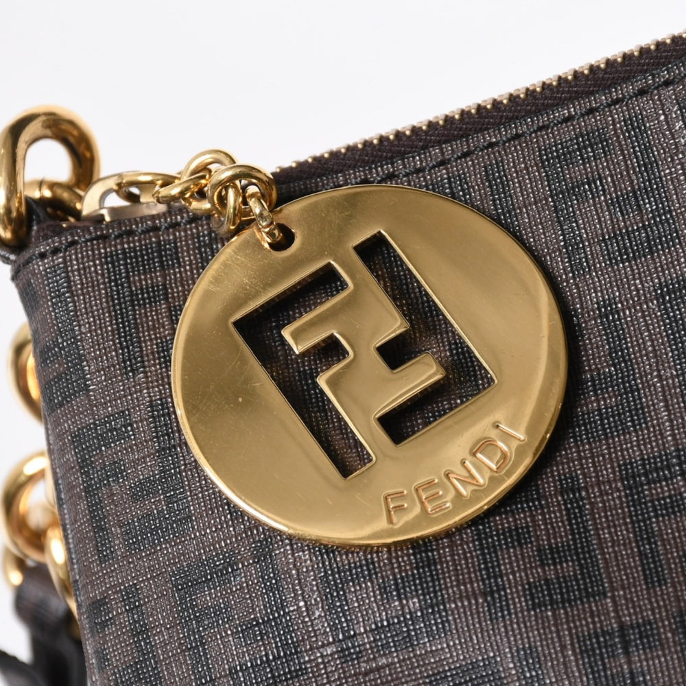 極美品 FENDI フェンディ ズッキーノ ショルダーバッグ FFロゴ イタリア製 PVC ブラウン ゴールド金具 中古 4a006501