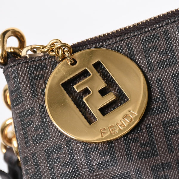極美品 FENDI フェンディ ズッキーノ ショルダーバッグ FFロゴ イタリア製 PVC ブラウン ゴールド金具 中古 4a006501