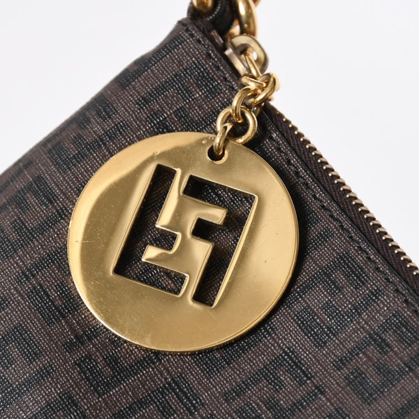 極美品 FENDI フェンディ ズッキーノ ショルダーバッグ FFロゴ イタリア製 PVC ブラウン ゴールド金具 中古 4a006501