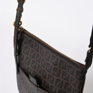 極美品 FENDI フェンディ ズッキーノ ショルダーバッグ FFロゴ イタリア製 PVC ブラウン ゴールド金具 中古 4a006501