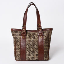 Load the image into the gallery viewer. FENDI フェンディ ズッキーノ ハンドバッグ トートバッグ 8BH16I キャンバス レザー ベージュ ブラウン ゴールド金具 美品 中古 4a006514
