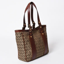 Load the image into the gallery viewer. FENDI フェンディ ズッキーノ ハンドバッグ トートバッグ 8BH16I キャンバス レザー ベージュ ブラウン ゴールド金具 美品 中古 4a006514