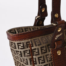Load the image into the gallery viewer. FENDI フェンディ ズッキーノ ハンドバッグ トートバッグ 8BH16I キャンバス レザー ベージュ ブラウン ゴールド金具 美品 中古 4a006514