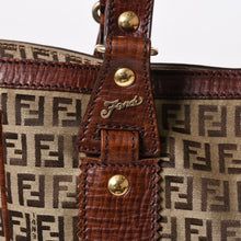 Load the image into the gallery viewer. FENDI フェンディ ズッキーノ ハンドバッグ トートバッグ 8BH16I キャンバス レザー ベージュ ブラウン ゴールド金具 美品 中古 4a006514