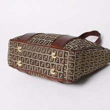 Load the image into the gallery viewer. FENDI フェンディ ズッキーノ ハンドバッグ トートバッグ 8BH16I キャンバス レザー ベージュ ブラウン ゴールド金具 美品 中古 4a006514