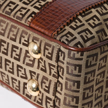 Load the image into the gallery viewer. FENDI フェンディ ズッキーノ ハンドバッグ トートバッグ 8BH16I キャンバス レザー ベージュ ブラウン ゴールド金具 美品 中古 4a006514