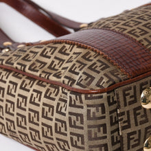 Load the image into the gallery viewer. FENDI フェンディ ズッキーノ ハンドバッグ トートバッグ 8BH16I キャンバス レザー ベージュ ブラウン ゴールド金具 美品 中古 4a006514