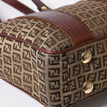 Load the image into the gallery viewer. FENDI フェンディ ズッキーノ ハンドバッグ トートバッグ 8BH16I キャンバス レザー ベージュ ブラウン ゴールド金具 美品 中古 4a006514