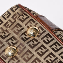 Load the image into the gallery viewer. FENDI フェンディ ズッキーノ ハンドバッグ トートバッグ 8BH16I キャンバス レザー ベージュ ブラウン ゴールド金具 美品 中古 4a006514