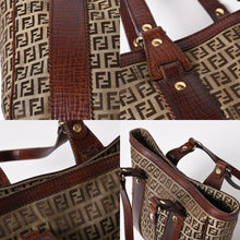 Load the image into the gallery viewer. FENDI フェンディ ズッキーノ ハンドバッグ トートバッグ 8BH16I キャンバス レザー ベージュ ブラウン ゴールド金具 美品 中古 4a006514