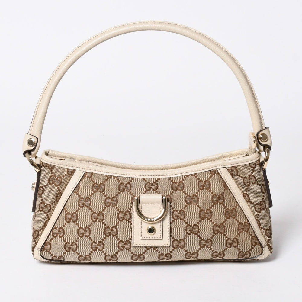 極美品 GUCCI グッチ アビー ワンショルダーバッグ 130939 GGキャンバス レザー ベージュ アイボリー ゴールド金具 中古 4a006507