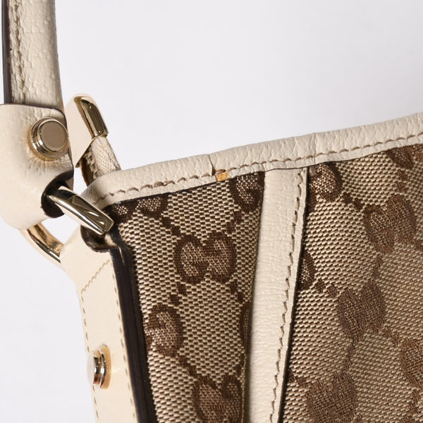 極美品 GUCCI グッチ アビー ワンショルダーバッグ 130939 GGキャンバス レザー ベージュ アイボリー ゴールド金具 中古 4a006507