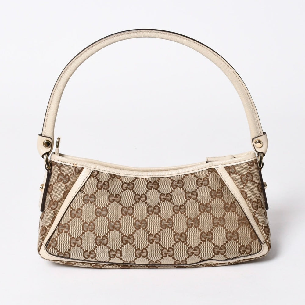 極美品 GUCCI グッチ アビー ワンショルダーバッグ 130939 GGキャンバス レザー ベージュ アイボリー ゴールド金具 中古 4a006507